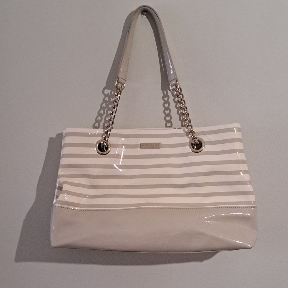 Kate Spade Elegant Beige Striped patent leather Handbag